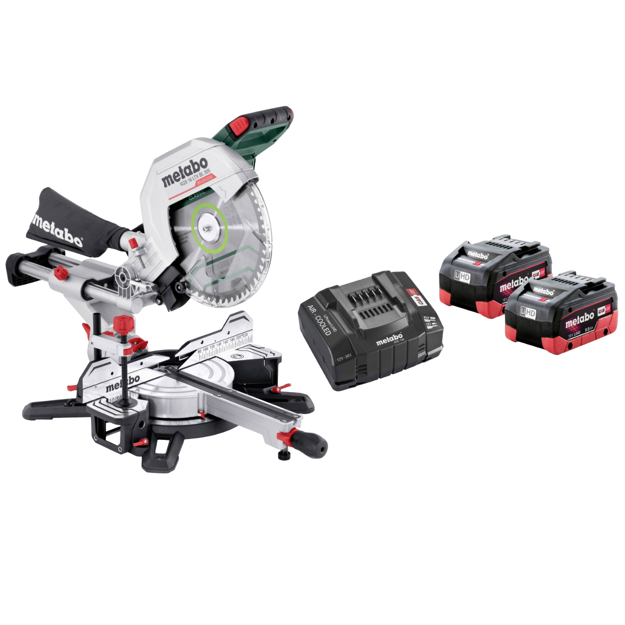 Metabo KGS 18 LTX BL 305 Kap-/geringssav med 2 stk. 8,0Ah batteri og lader