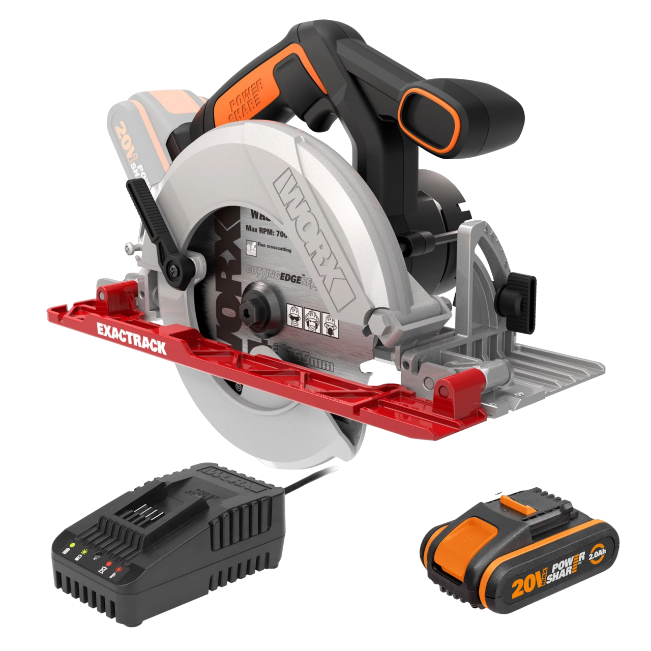Worx WX530 20V PowerShare Rundsav med 2,0Ah batteri og lader