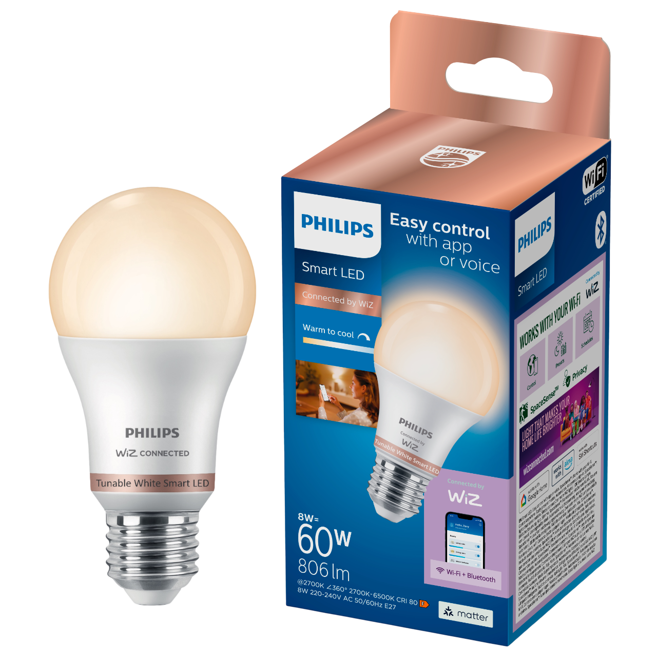 Philips Smart LED E27 A60 806 lm Tunable White pære