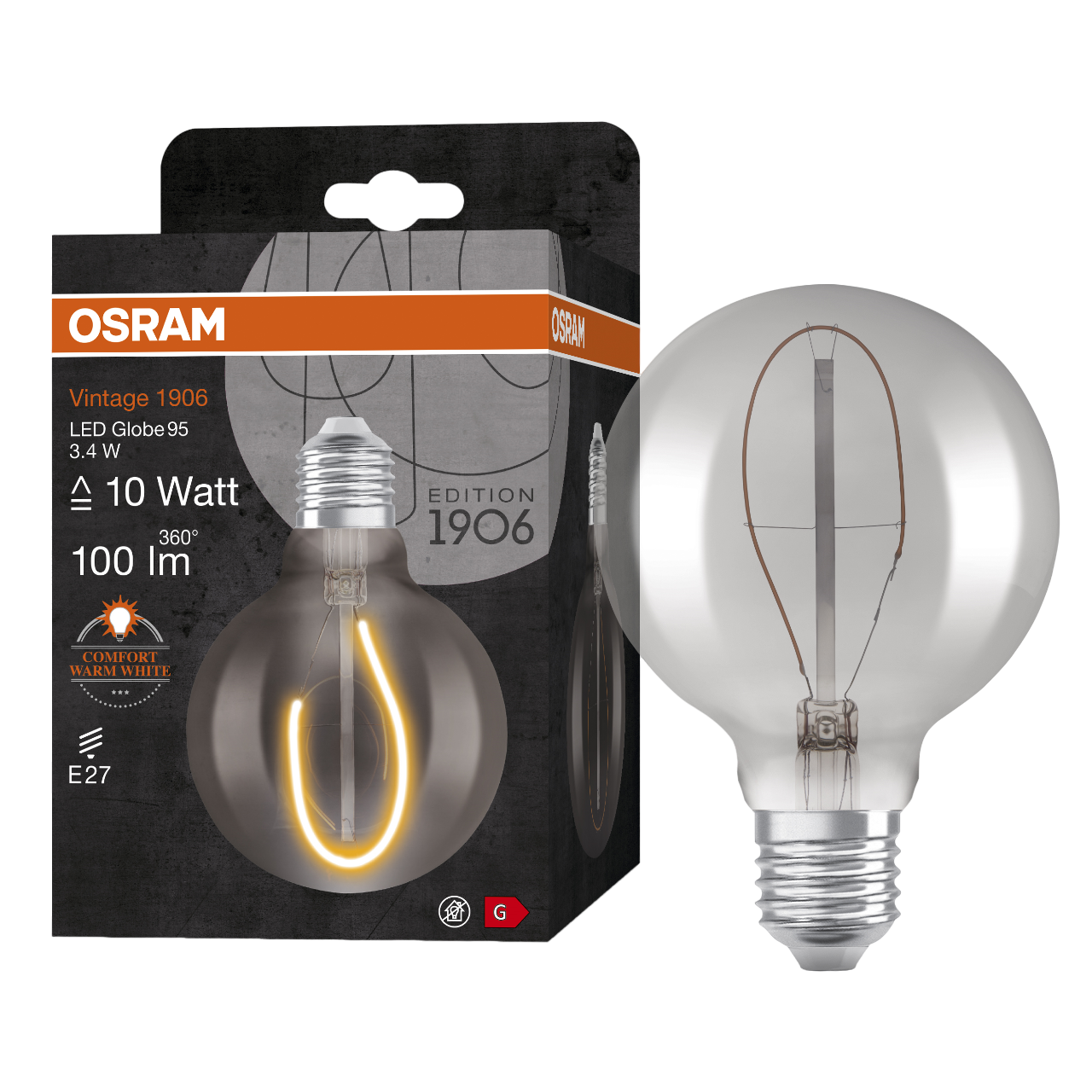 LEDVANCE E27 Vintage 1906 Globe 95 10 Filament 3.4W 818 Smoke