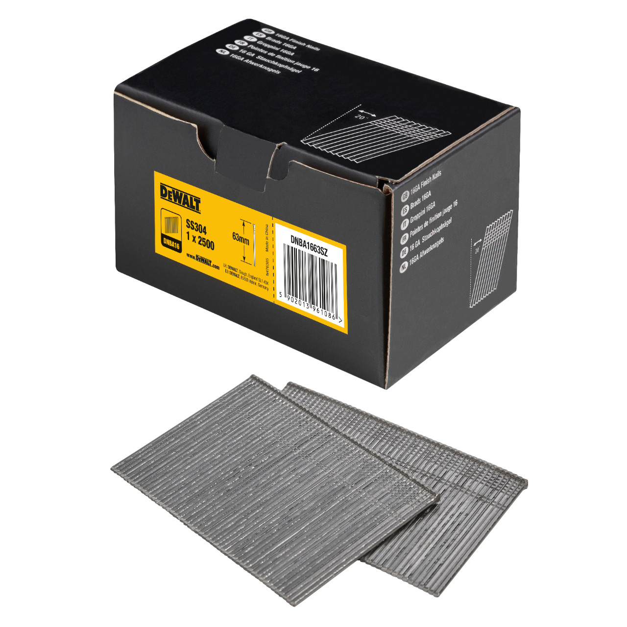 DeWALT 16GA Dykker 1,6x63mm rustfri stål A2, vinklet 20° - 2500 stk.