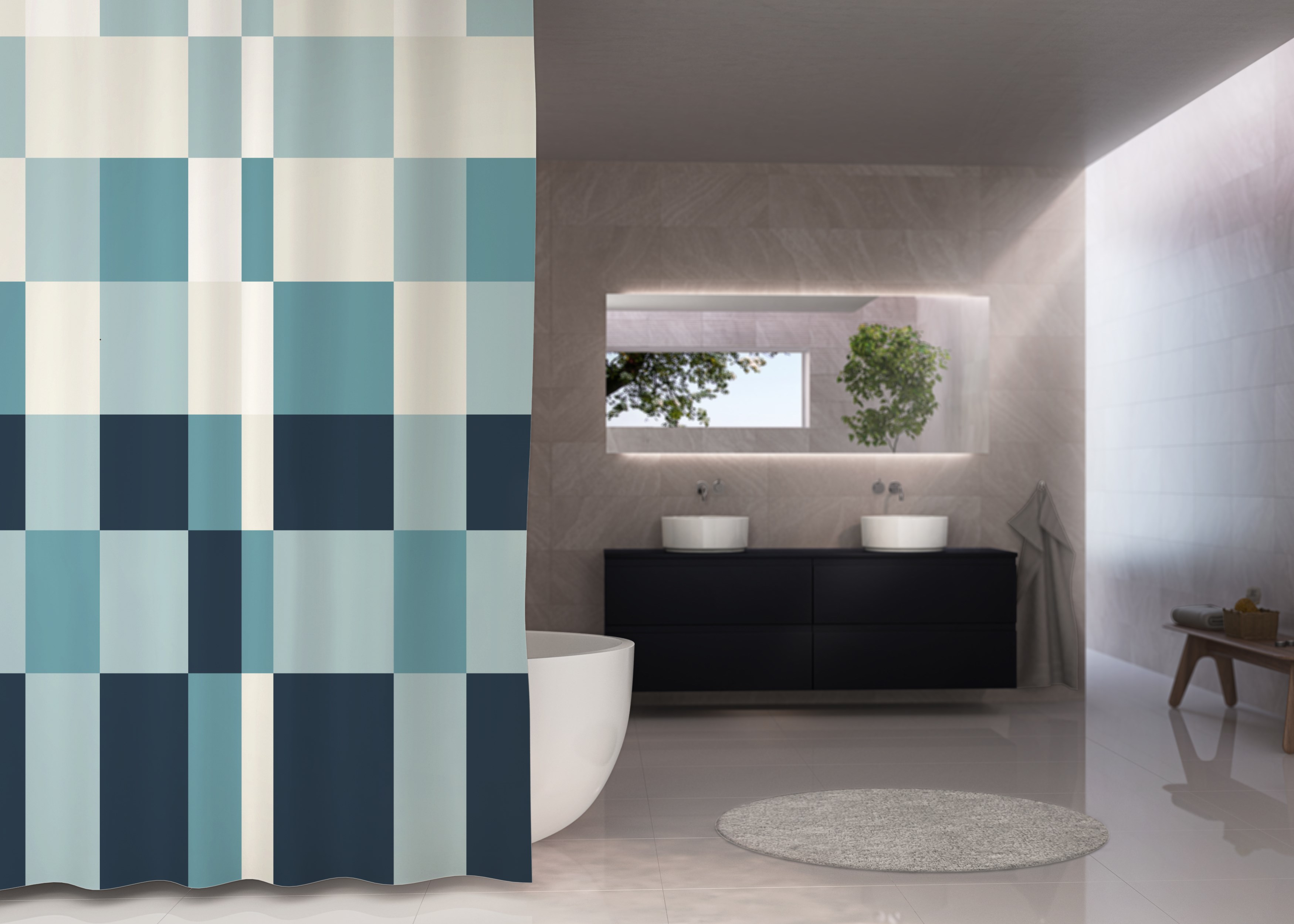 Debel Bricks Badeforhæng i blå 180 x 200 cm