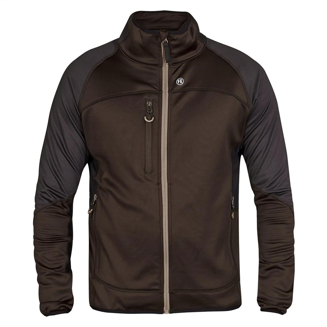 FE Engel 8360 X-treme midlayer-cardigan i mokkabrun/sort - Str. M