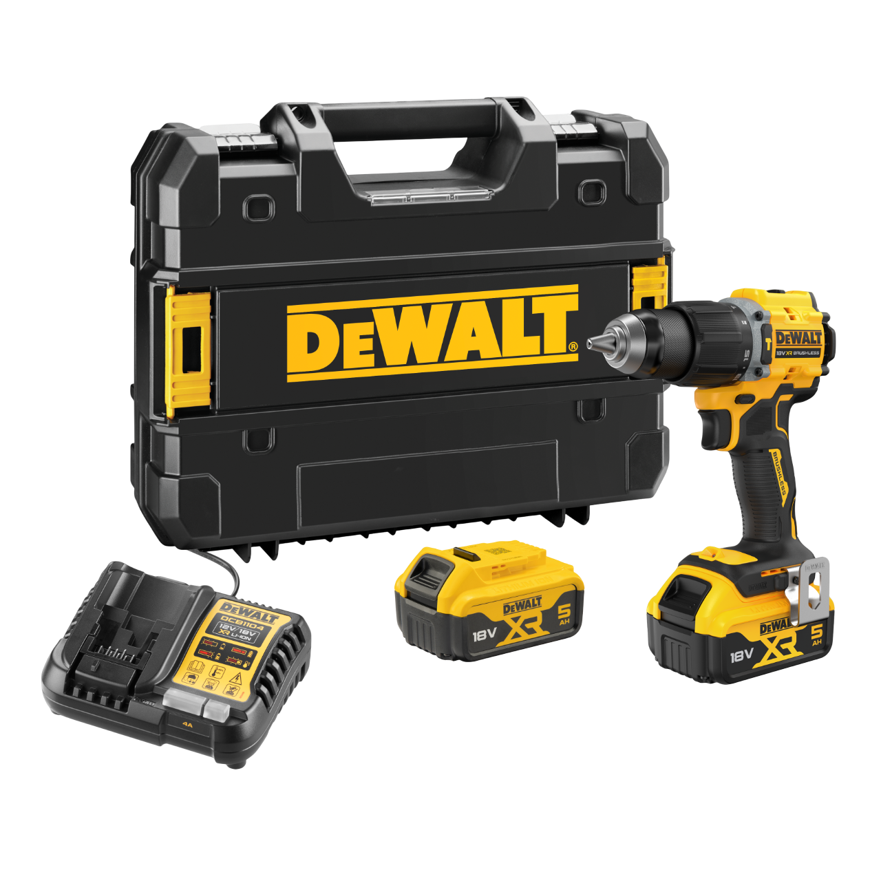 Dewalt DCD799P2T-QW 18V XR Slagbore-/skruemaskine med 2 stk. 5,0Ah batteri, lader og TSTAK