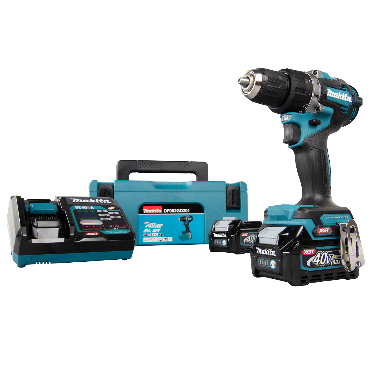 Makita DF002GD201 40V XGT Bore-/skruemaskine med 2 stk. 2,5Ah batteri, lader og Makpac