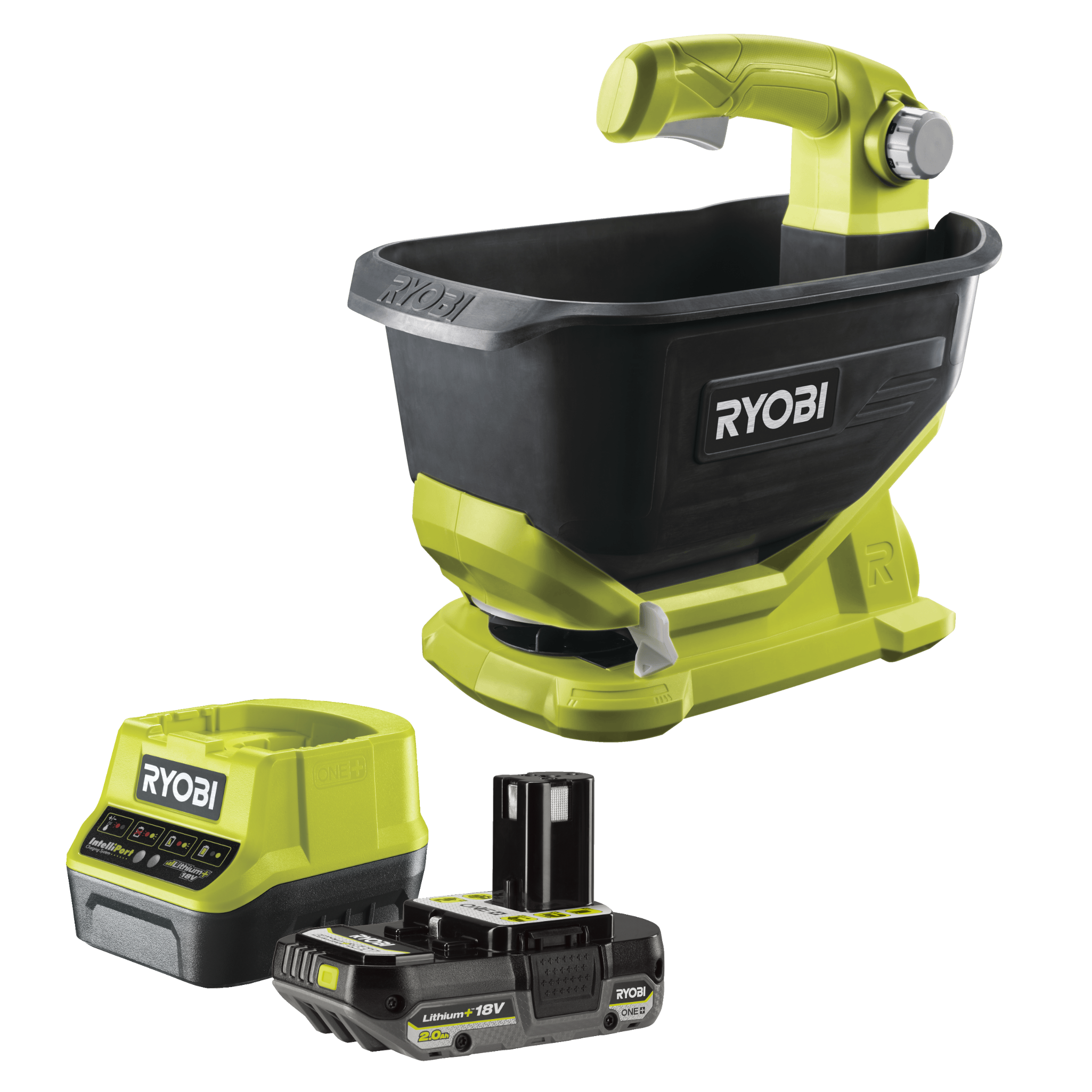 Ryobi OSS1800 ONE+ 18V Frøspreder med 2,0Ah batteri og hurtiglader