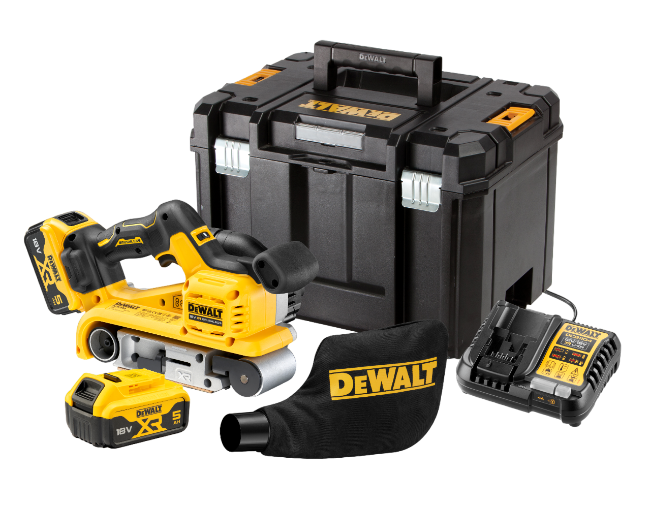 Dewalt DCW220P2-QW 18V XR Båndsliber med 2 stk. 5,0Ah batteri, lader og TSTAK