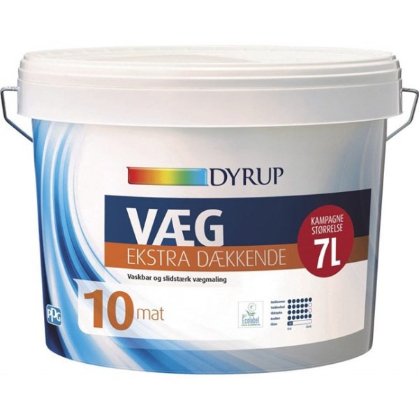 Dyrup Væg Ekstra dækkende maling glas 10 i hvid - 7 liter