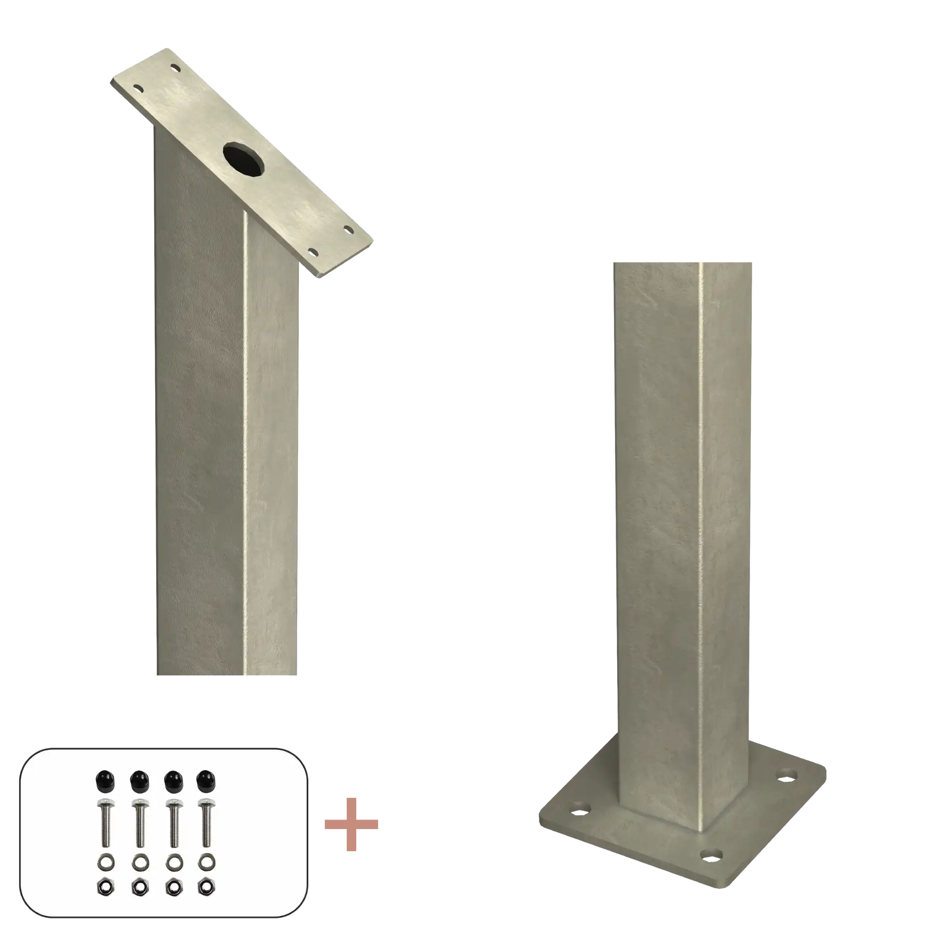 Plus Stålstolpe m/fod inkl. bolte til trappe gelænder 4,5×4,5×87,1/80,4 cm