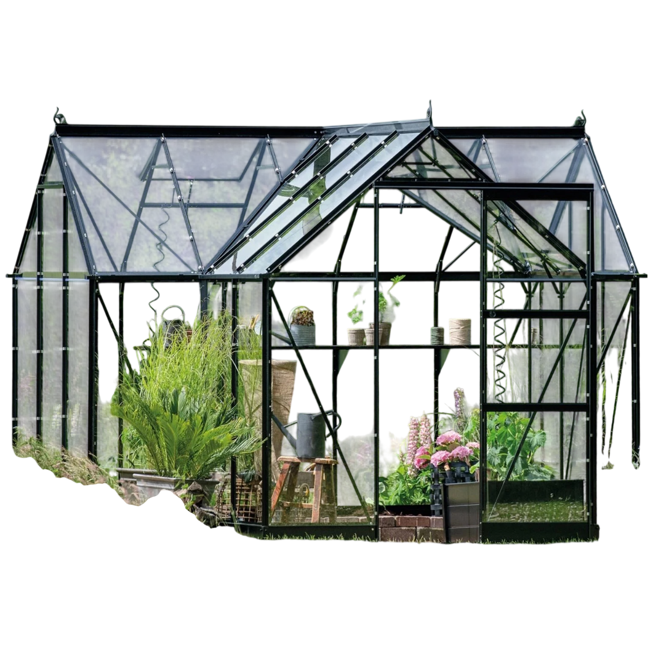 Halls ICON Gardenhouse 6 Drivhus i sort 8,6 m² (6' x 10') med 3 mm hærdet glas inkl. sort fundament