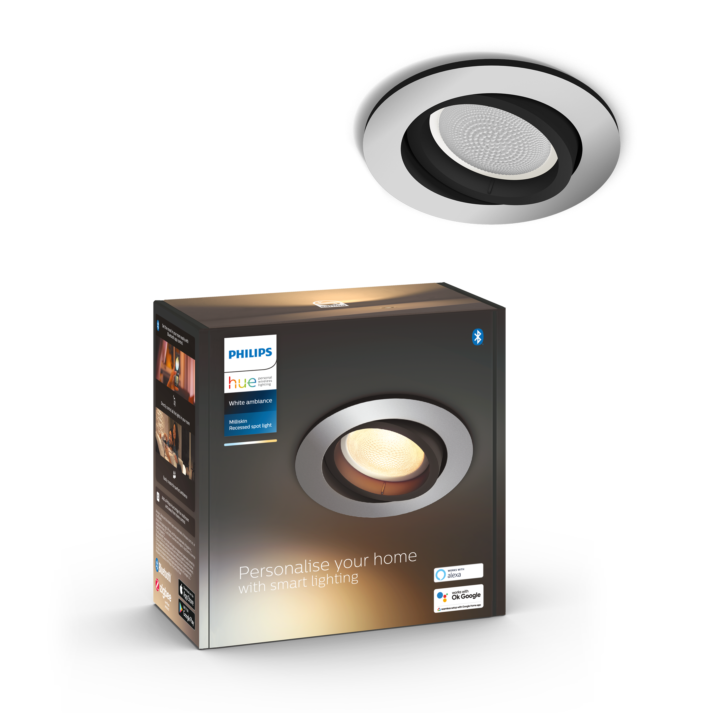Philips Hue Milliskin WA BT Rund indbygningsspot i aluminium