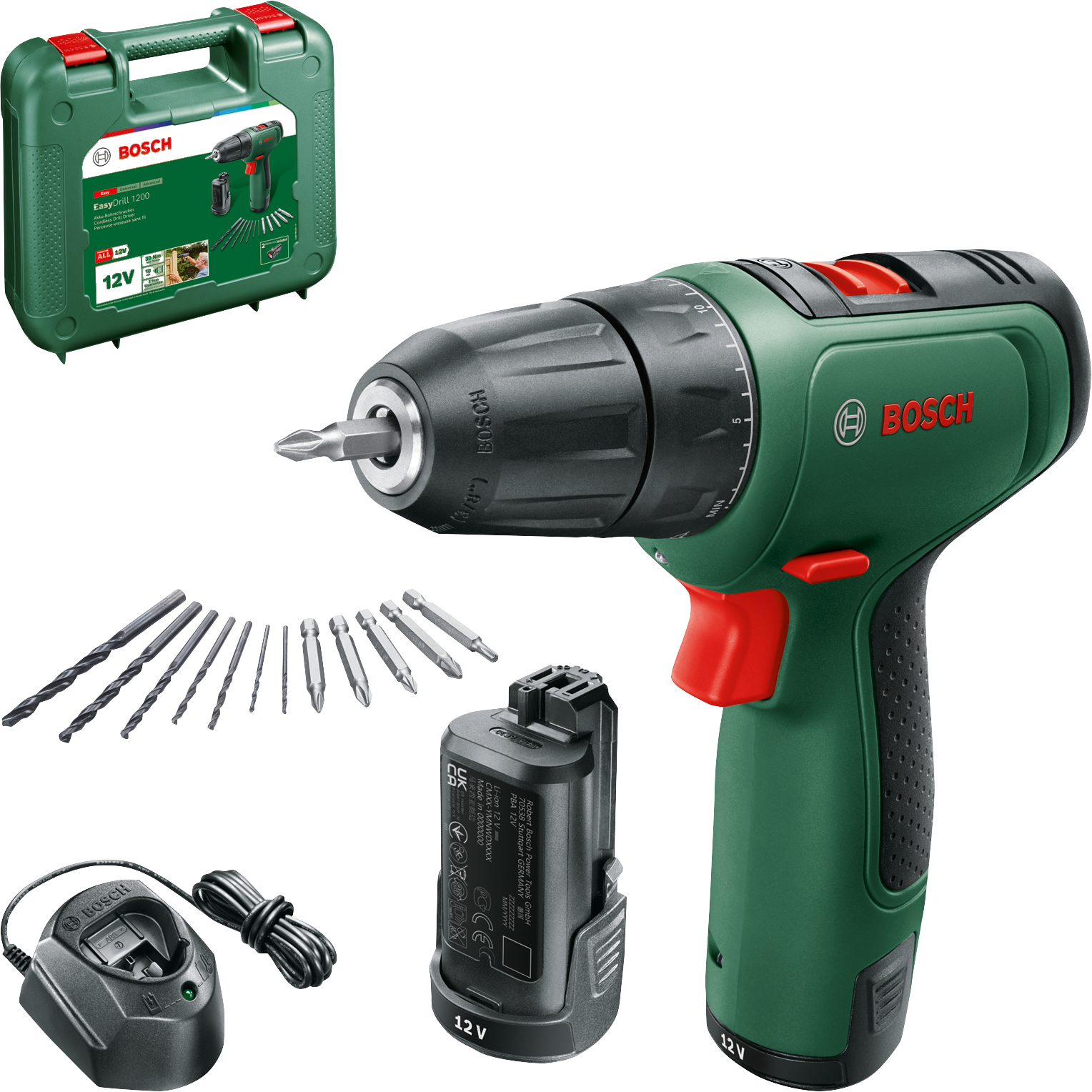 Bosch 12V Easy Drill 1200 med 2 stk. 1,5Ah batteri og lader