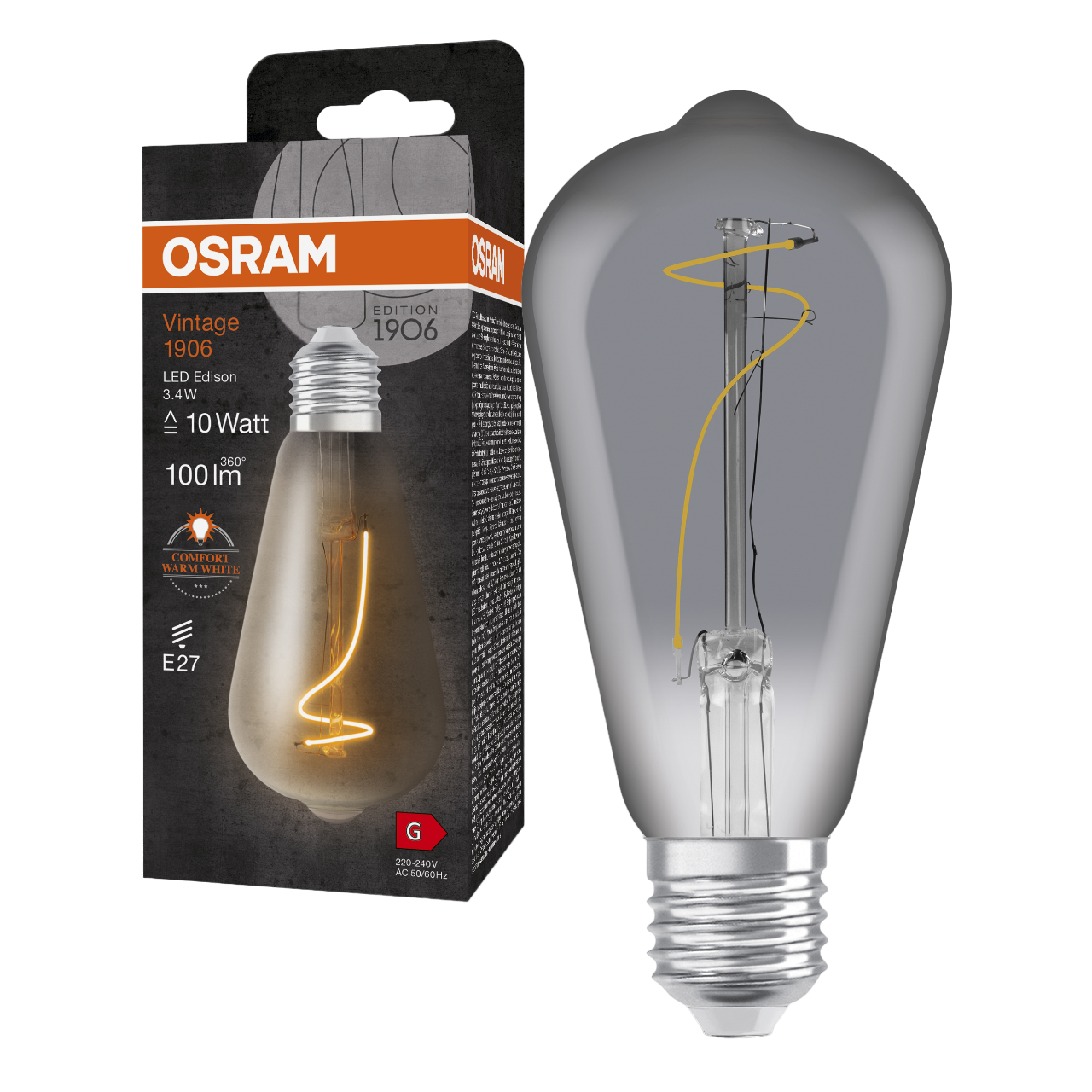 LEDVANCE E27 Vintage 1906 Edison 10 Filament 3.4W 818 Smoke