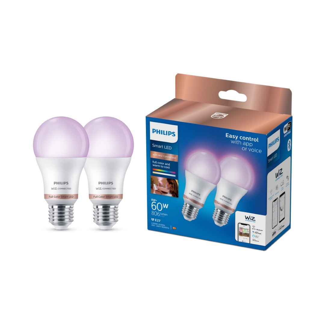 Philips Smart LED E27 A60 8,5W Color pære - 2 stk.