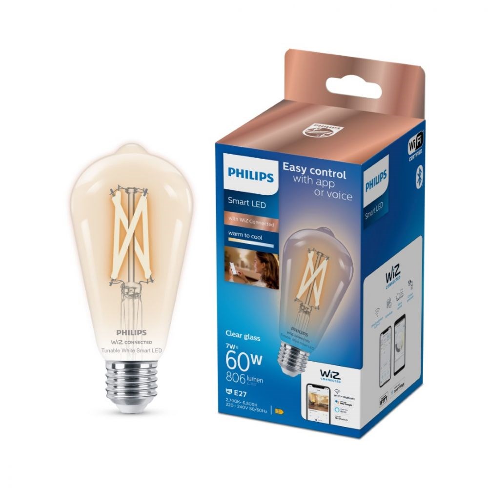 Philips Smart LED E27 ST64 7W Filament Tunable White pære