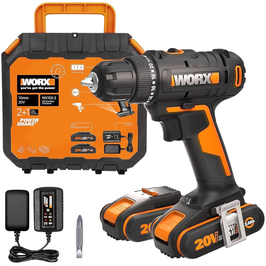 Worx WX100.3 Powershare 20V Bore-/skruemaskine med batteri og lader
