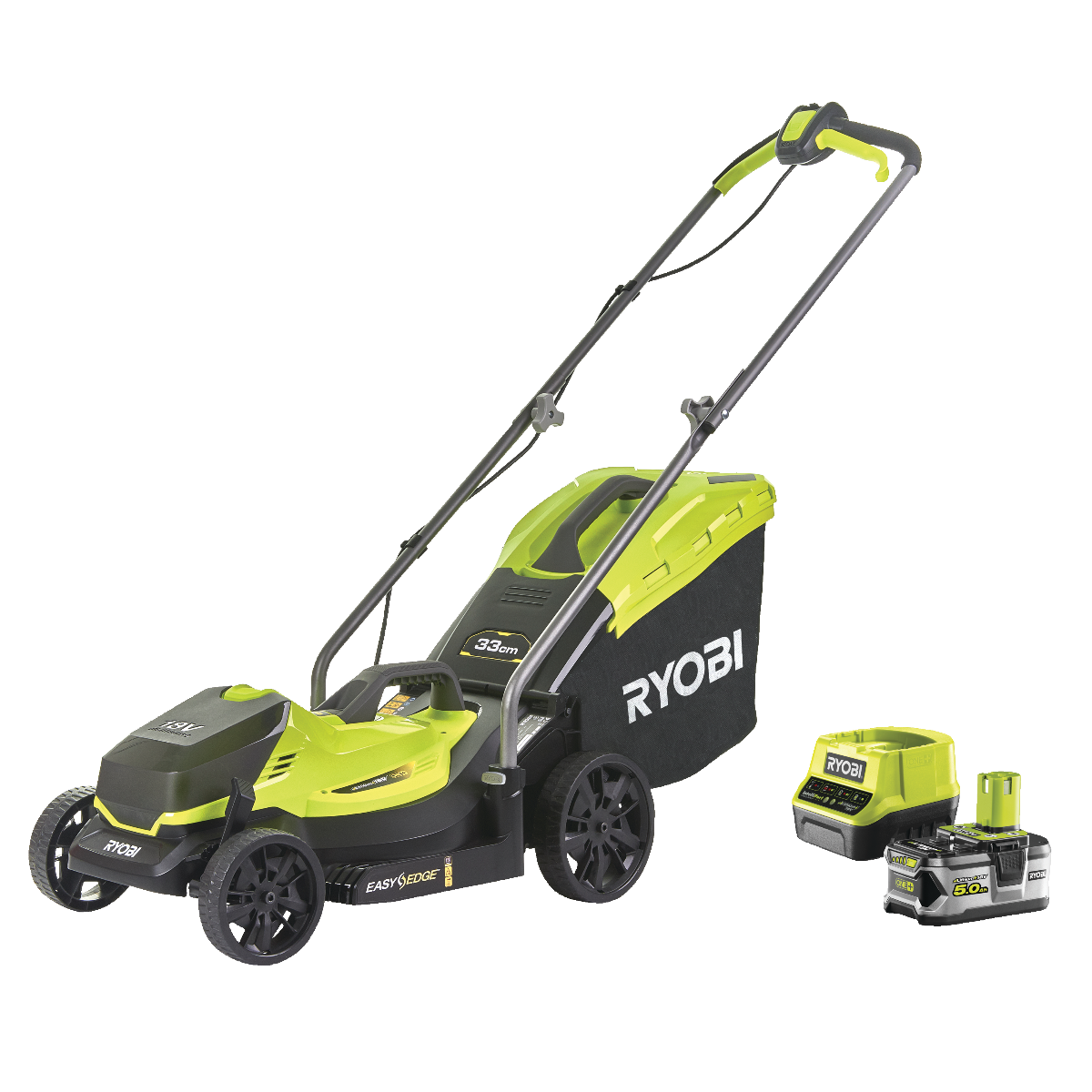 Ryobi RLM18X33B50 ONE+ 18V Plæneklipper med 5,0Ah batteri og lader