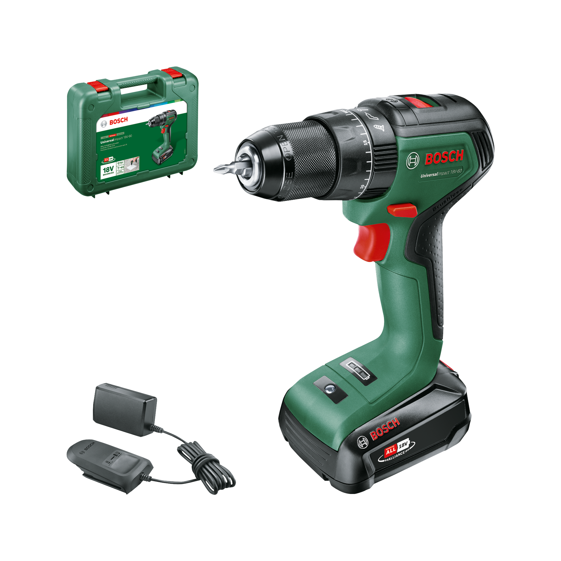 Bosch UniversalImpact 18V-60 Slagbore-/skruemaskine med 2,0Ah batteri og lader