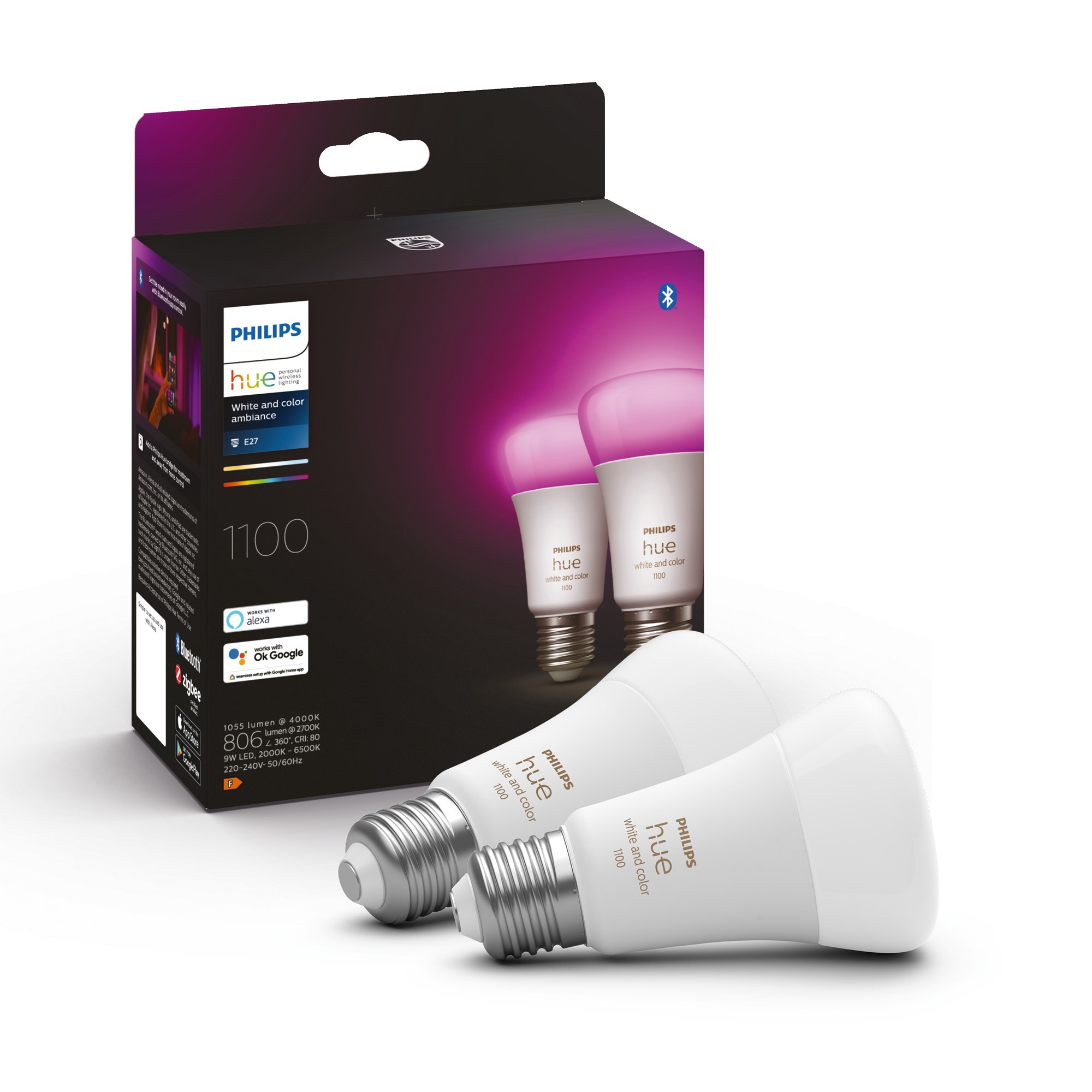 Philips Hue E27 BT White And Color Ambiance 1100 lm pære 2-pak
