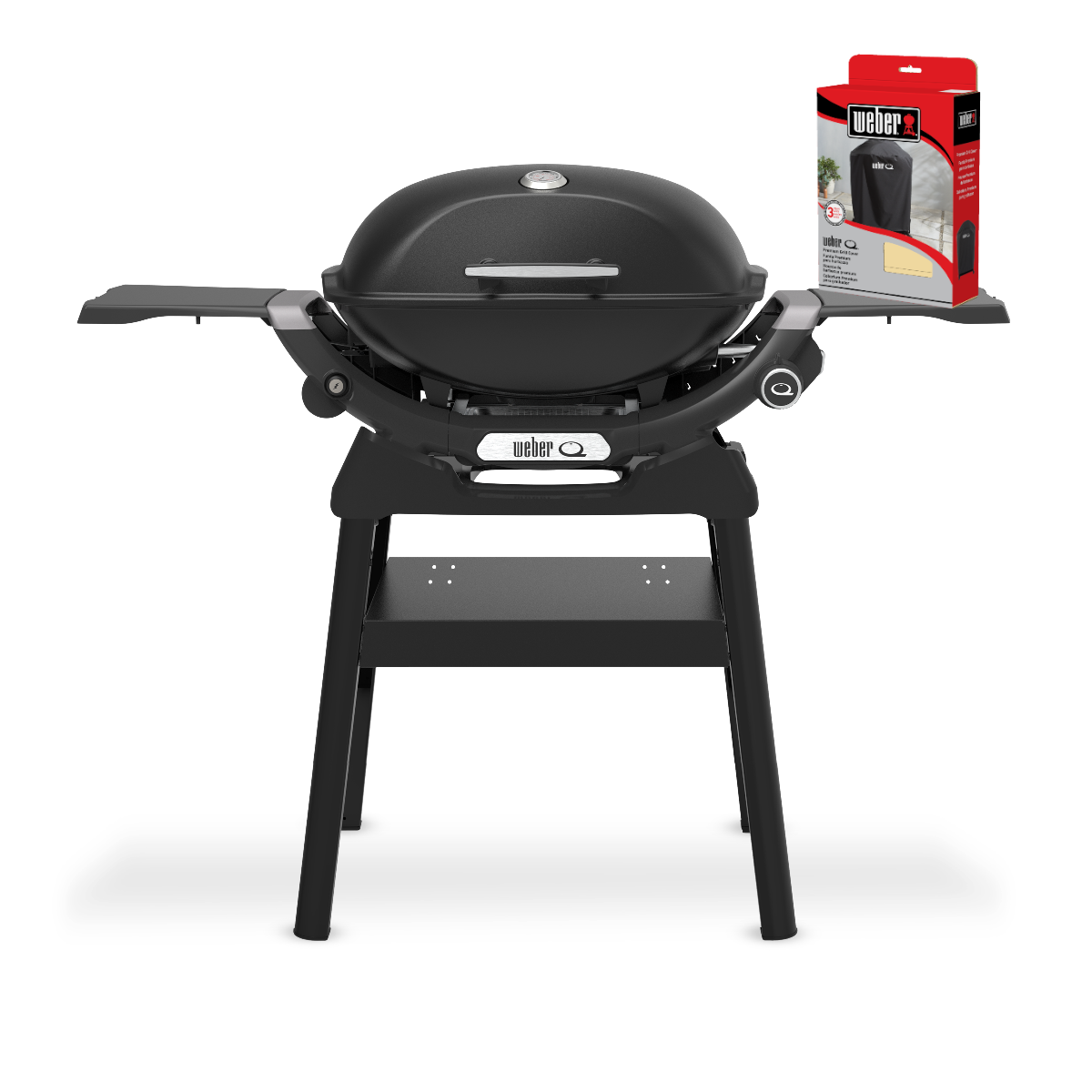 Weber Premium Q2200N Gasgrill med sideborde og kompakt stander inkl. betræk
