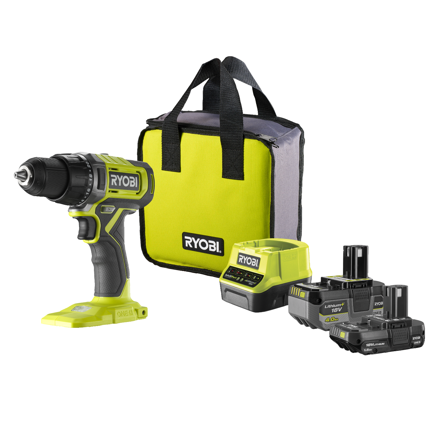 Ryobi RDD18-2C415S ONE+ 18V Bore-/skruemaskine med 1,5 og 4,0Ah batteri samt lader