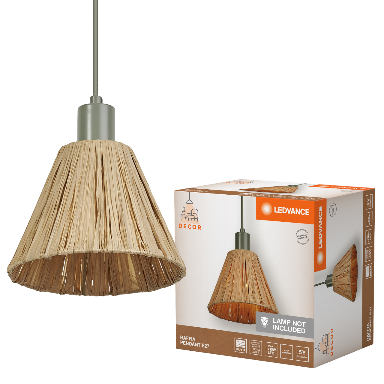 LEDVANCE Decor Raffia Pendel i brun/grøn