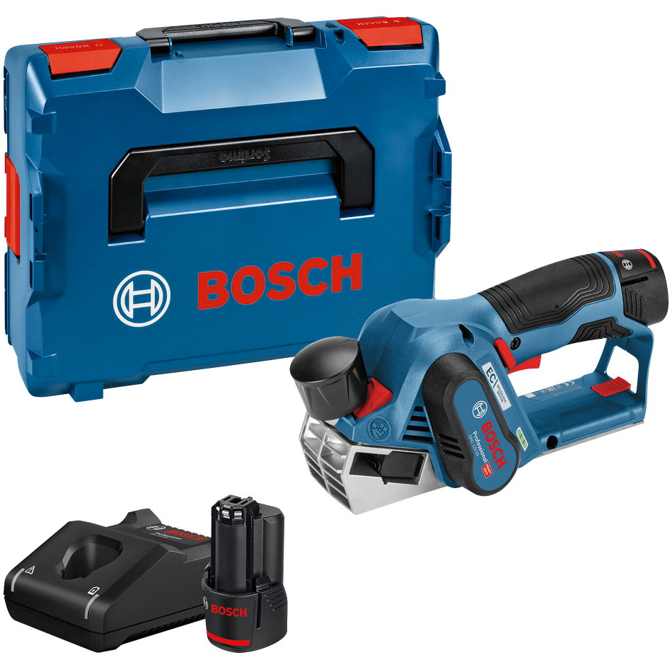 Bosch Professional GHO 12V-20 Elhøvl med 2 stk. 3,0Ah batteri, hurtiglader og L-BOXX 136