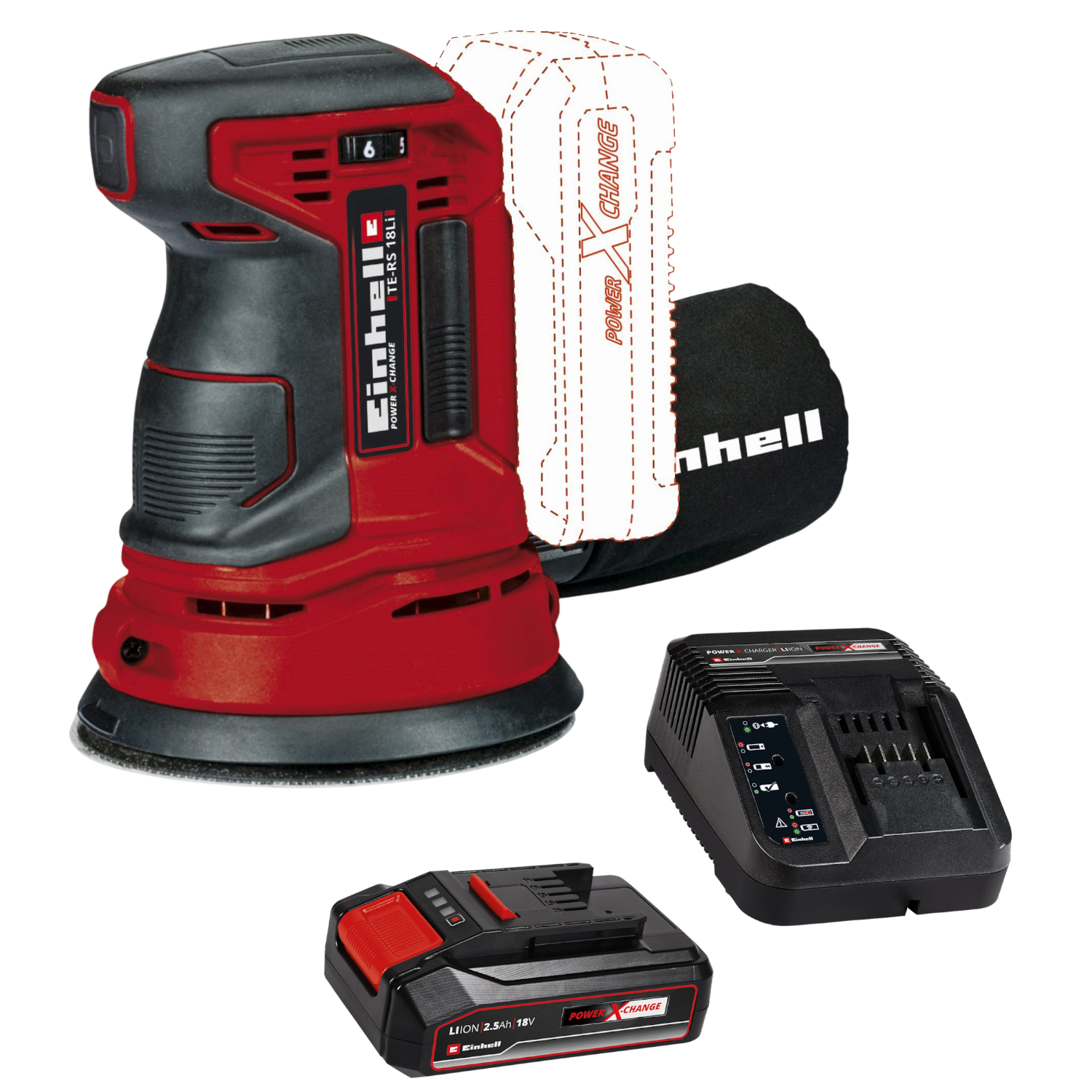 Einhell TE-RS 18 Li Excentersliber med 2,5Ah batteri og lader