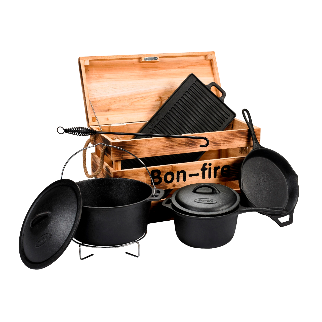 Bon-fire Støbejernssæt 4-dele i trækasse