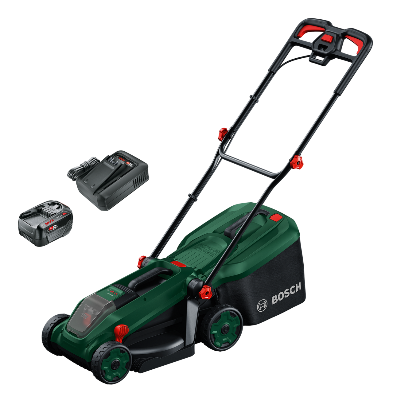 Bosch Rotak 18V-34 Batteridrevet plæneklipper med 5,0Ah batteri og lader