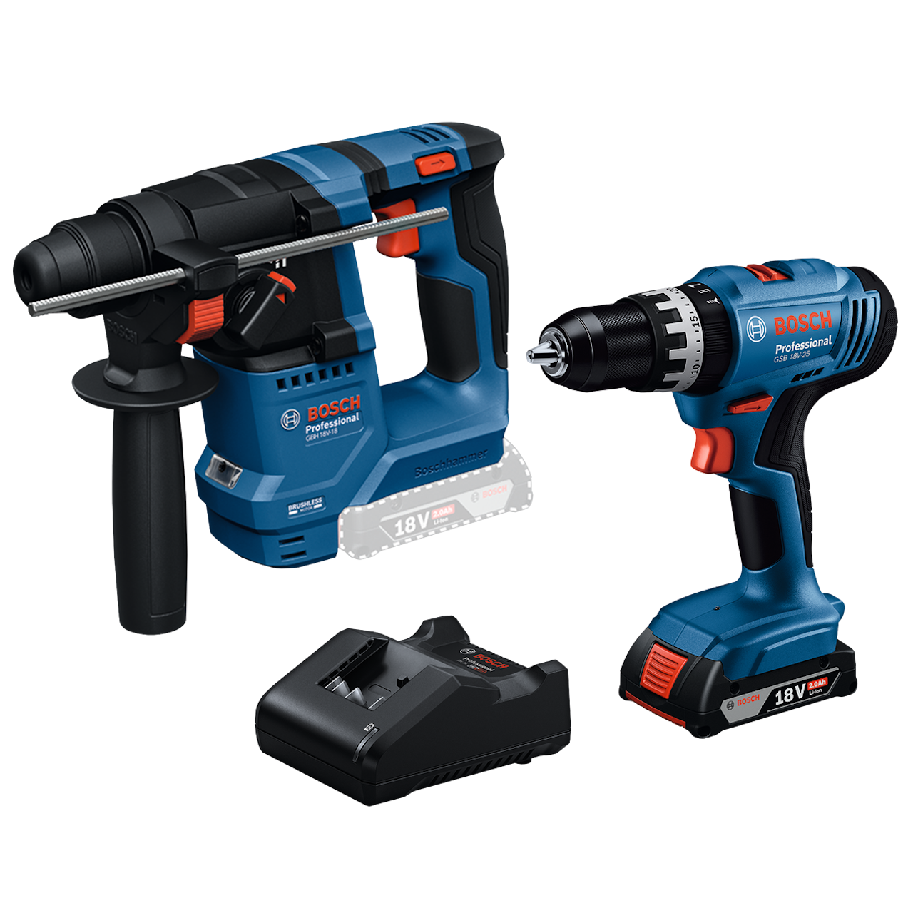 Bosch Professional PRO 18V Elværktøjssæt GSB, GBH med 2,0Ah batteri og lader