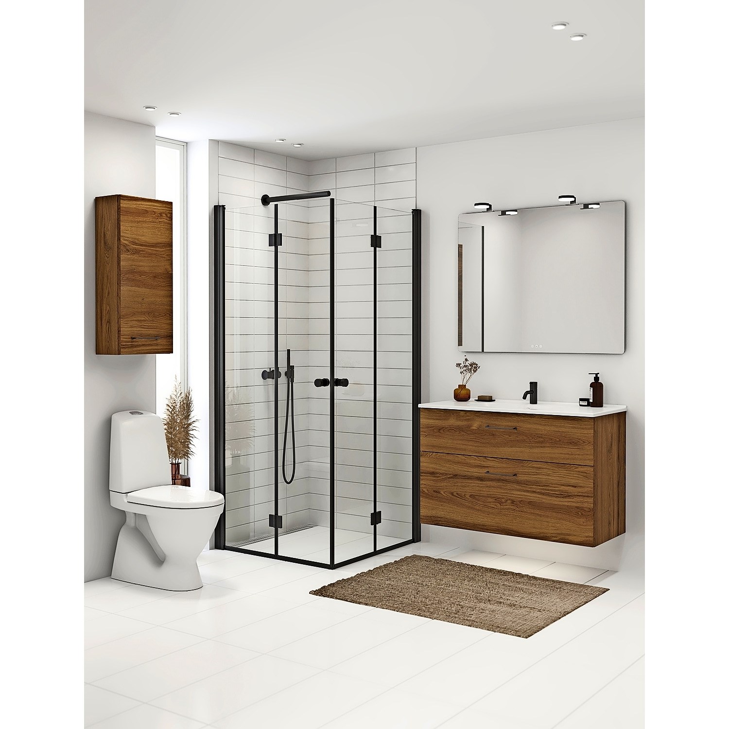 Scanbad B81-03 Foldedør B 77-79 cm - sort/klart glas