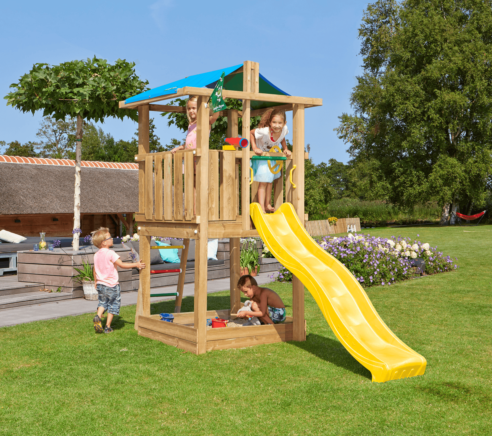 Jungle Gym Hut Legetårn komplet inkl. rød rutschebane