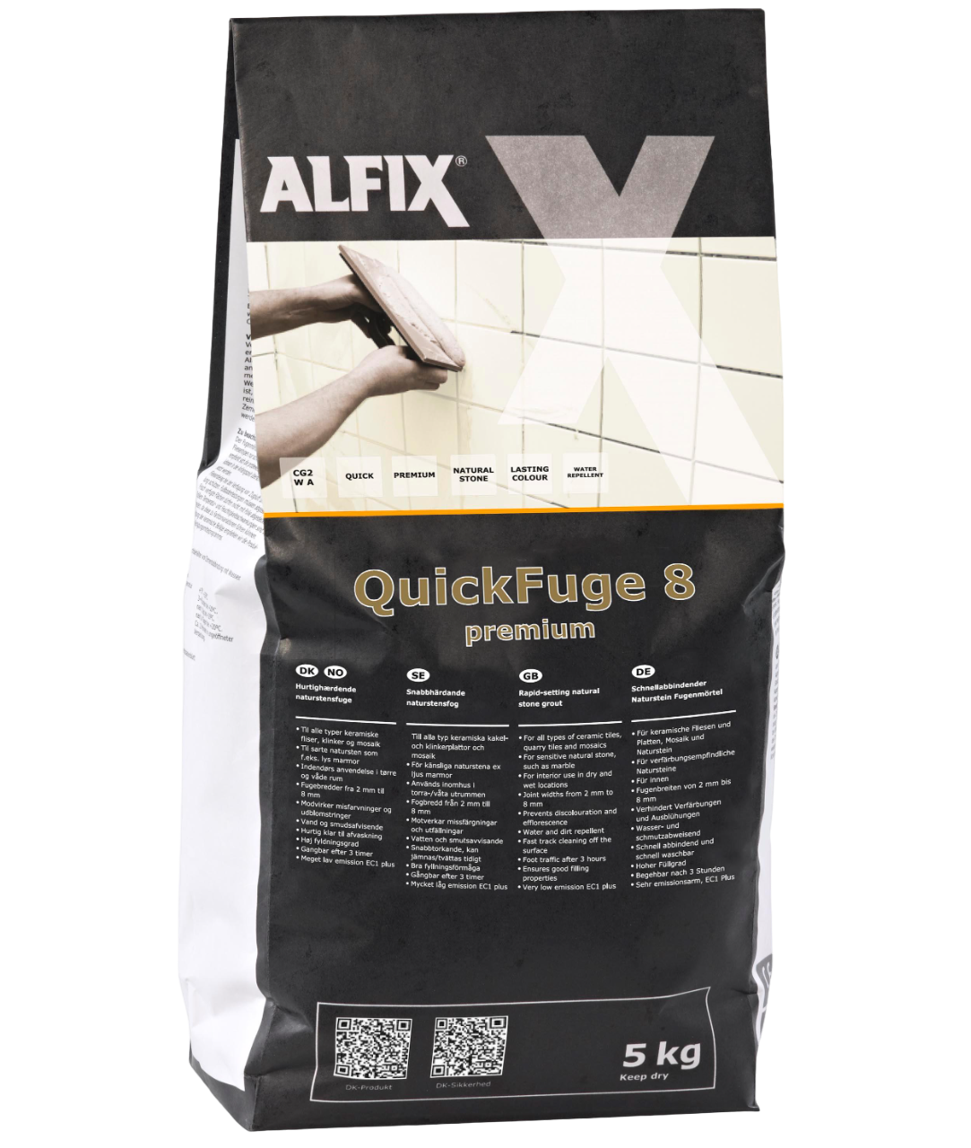 Alfix QuickFuge Premium 8 Naturstensfuge i koksgrå 5 kg