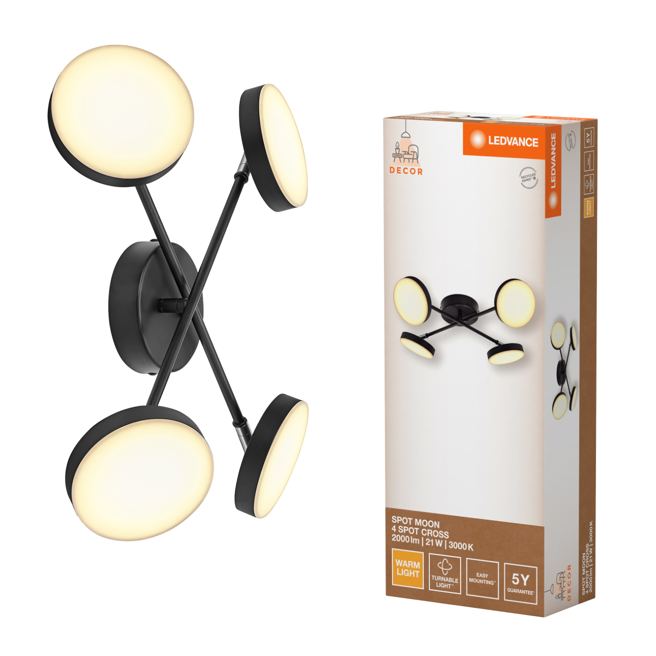 LEDVANCE Decor Spot Moon Cross 4 830 Spotlampe i sort