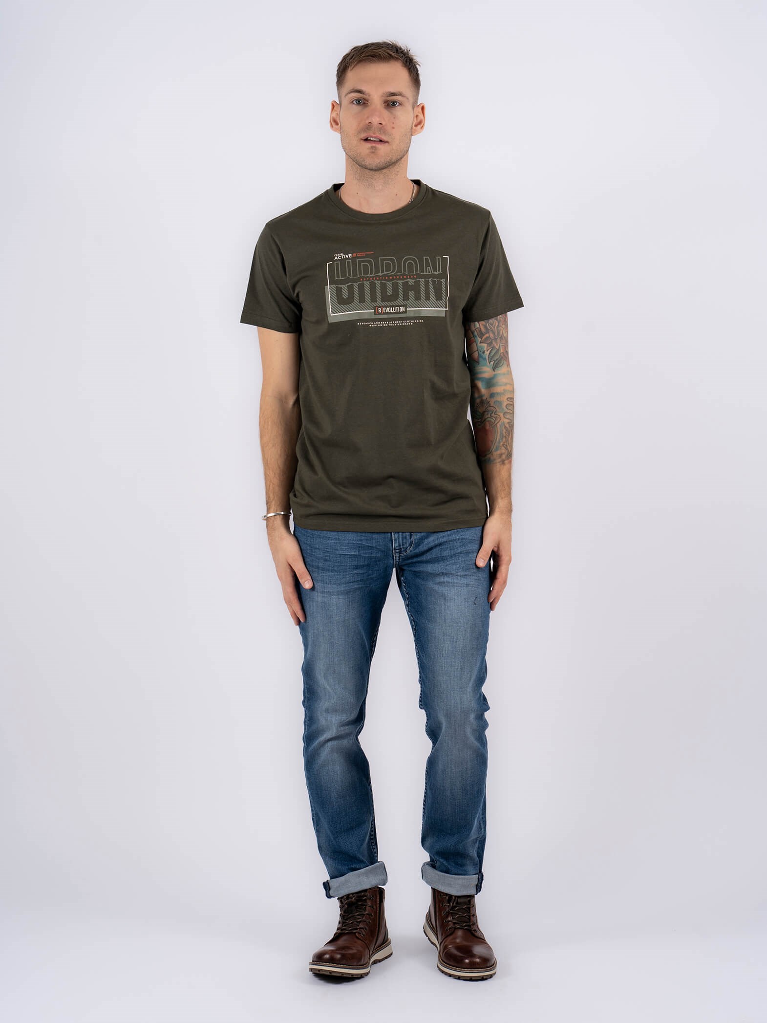 Marcus Zion T-shirt med print i army - Str. M