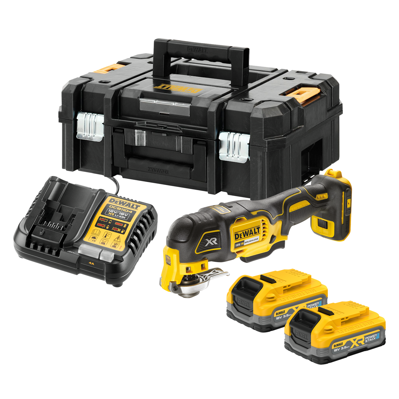 Dewalt DCS356S2T-QW 18V XR Multicutter med 2 stk. 3,5Ah PowerStack batteri, lader og TSTAK