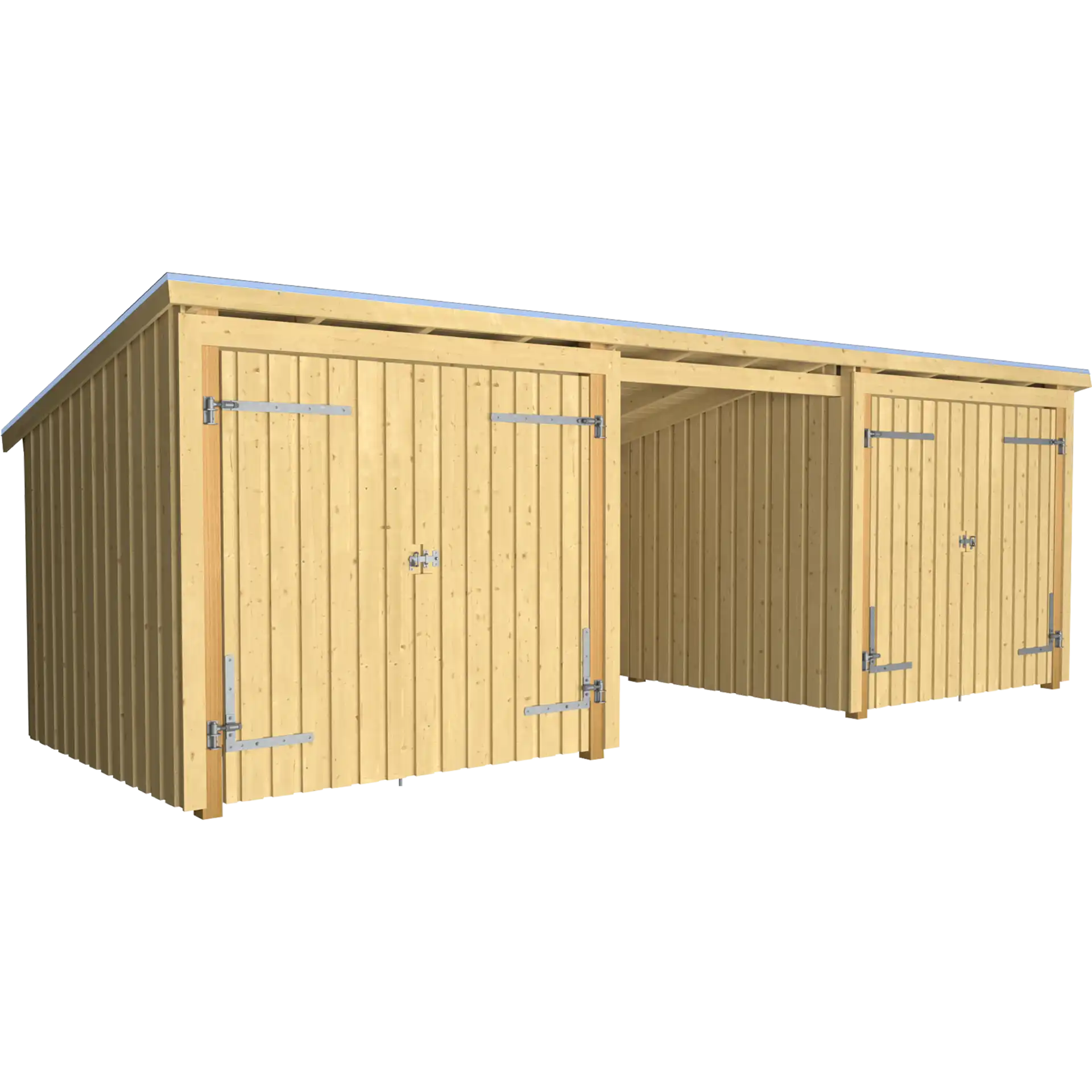Plus Nordic Multi Havehus 14 m² - 3 moduler m/2 dobbeltdøre og åben front inkl. tagpap/alulister