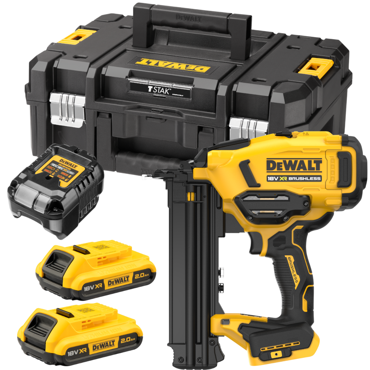 Dewalt DCN210SD2-QW 18V XR Stiftepistol med 2 stk. 2,0Ah batteri, lader og TSTAK