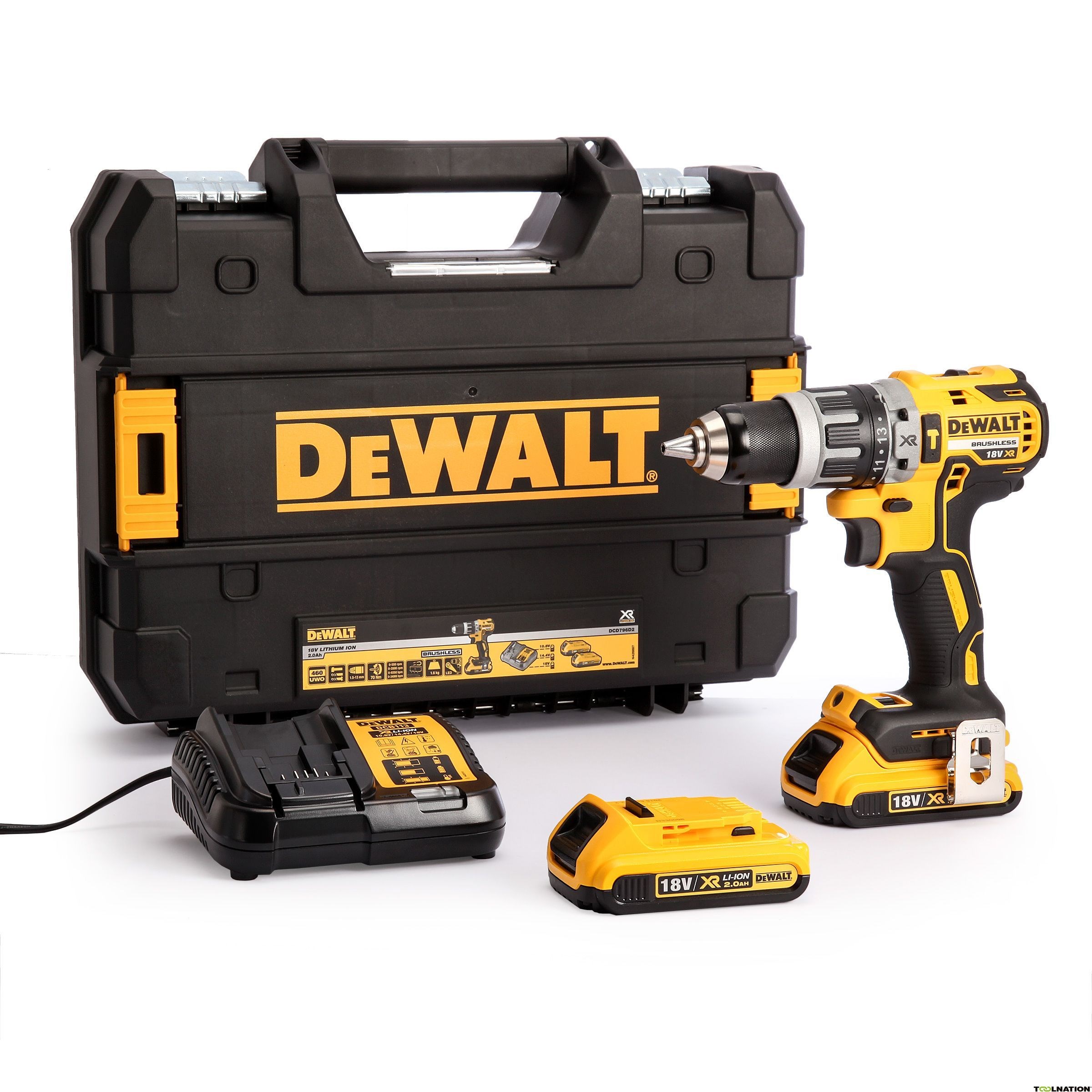 Dewalt DCD796D2-QW 18V XR Slagbore-/skruemaskine med 2 stk. 2,0Ah batterier