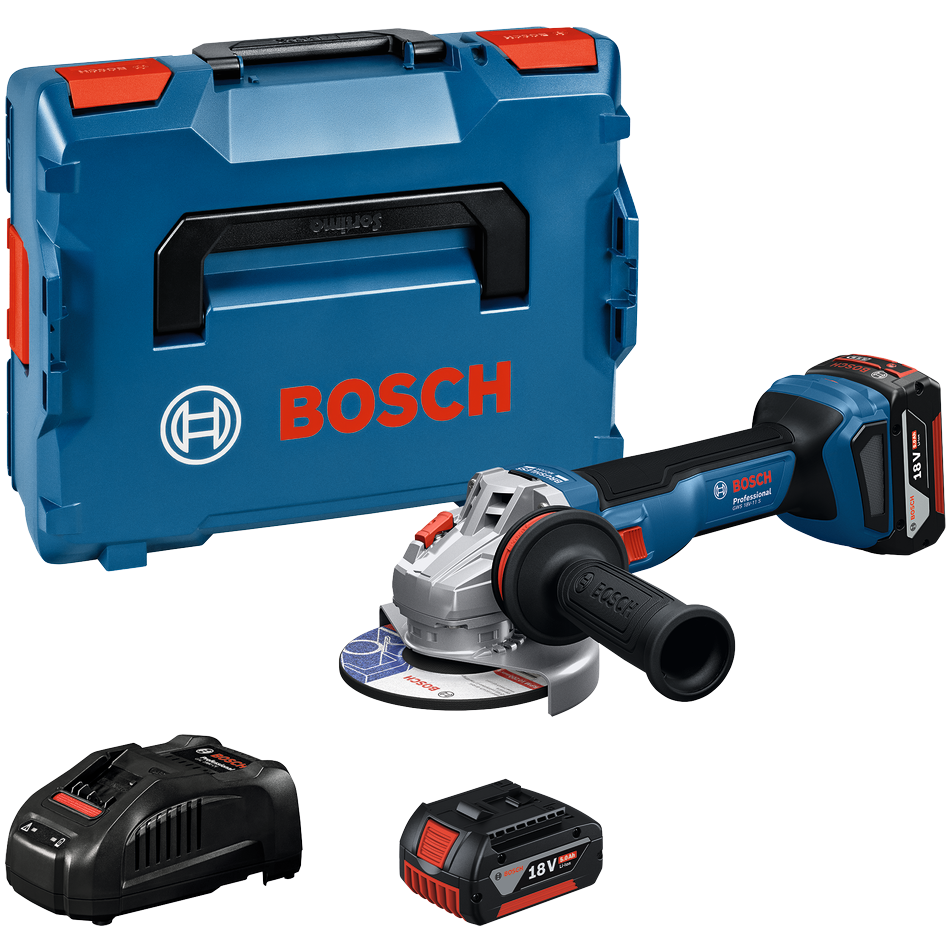 Bosch Professional GWS 18V-11 S Vinkelsliber med 2 stk. 5,0Ah batteri, hurtiglader og L-BOXX 136