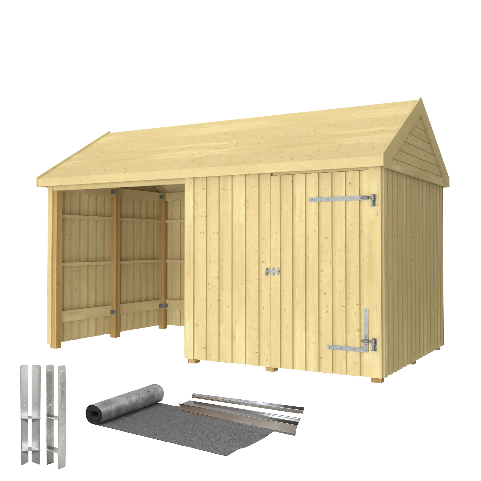 Plus Classic Multi Havehus 10 m² 2 moduler m/enkeltdør og lukket/åben front inkl. tagpap/alulister/H-stolpefødder