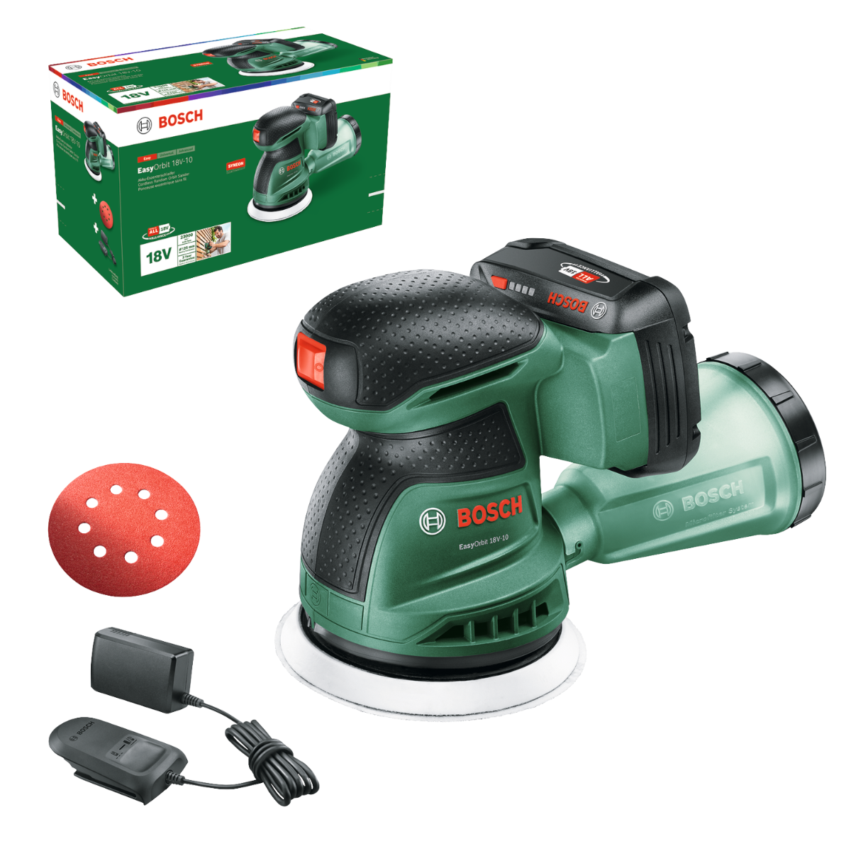 Bosch EasyOrbit 18V-10 Excentersliber med 2,0Ah batteri og lader