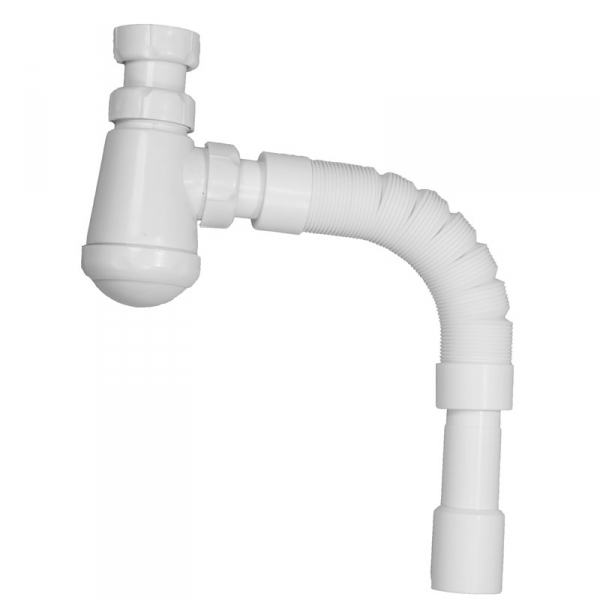 Fleksibel vandlås til håndvask i hvid plast 1 1/4" x 32/40 mm