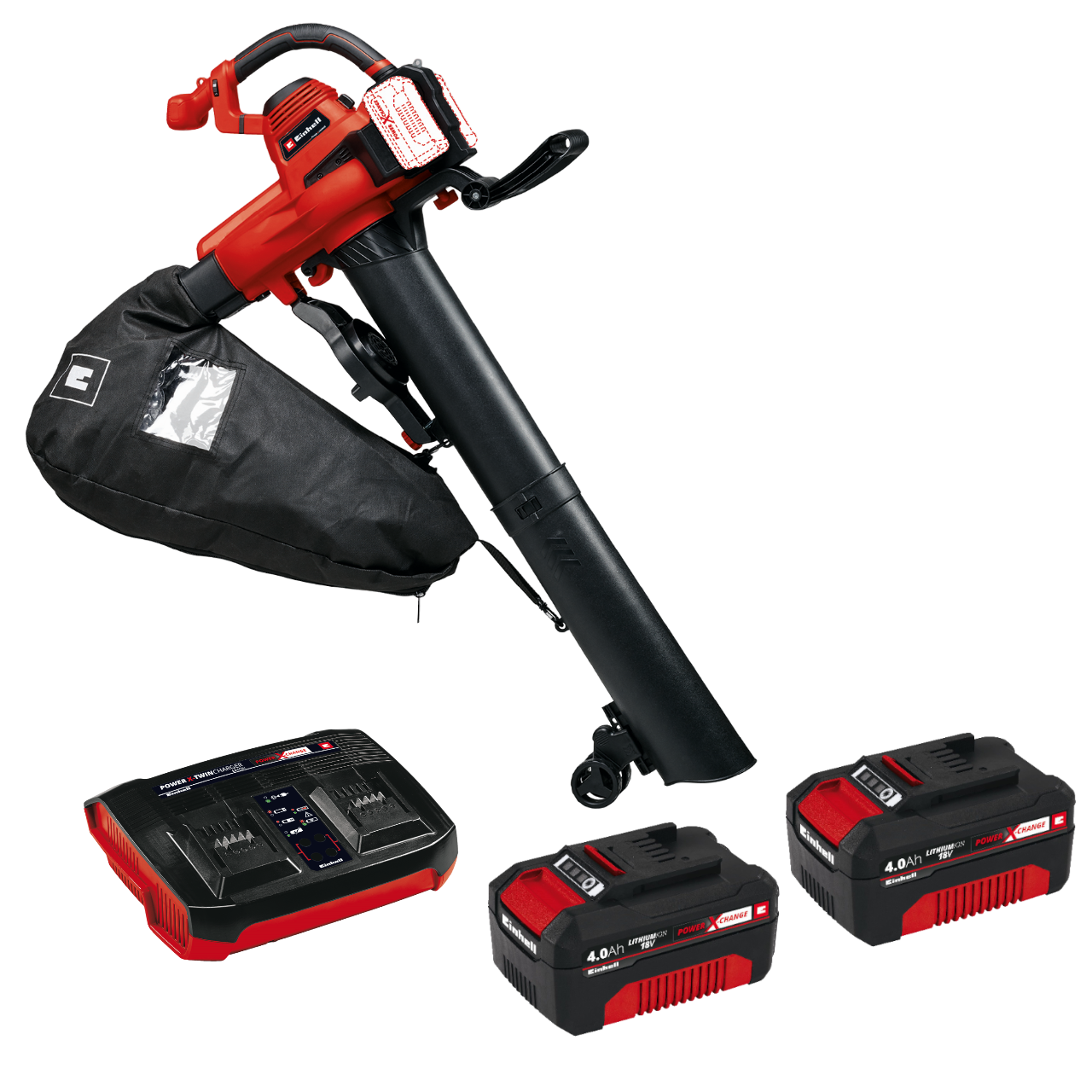 Einhell GE-CL 36/230 Li E Løvsuger/-blæser med 2 stk. 4,0Ah batteri og dobbelt oplader