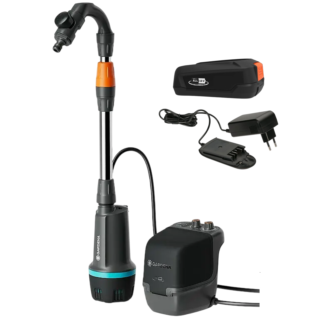 Gardena 18V 2600 Comfort Regnvandstøndepumpe med 2,5Ah batteri og lader