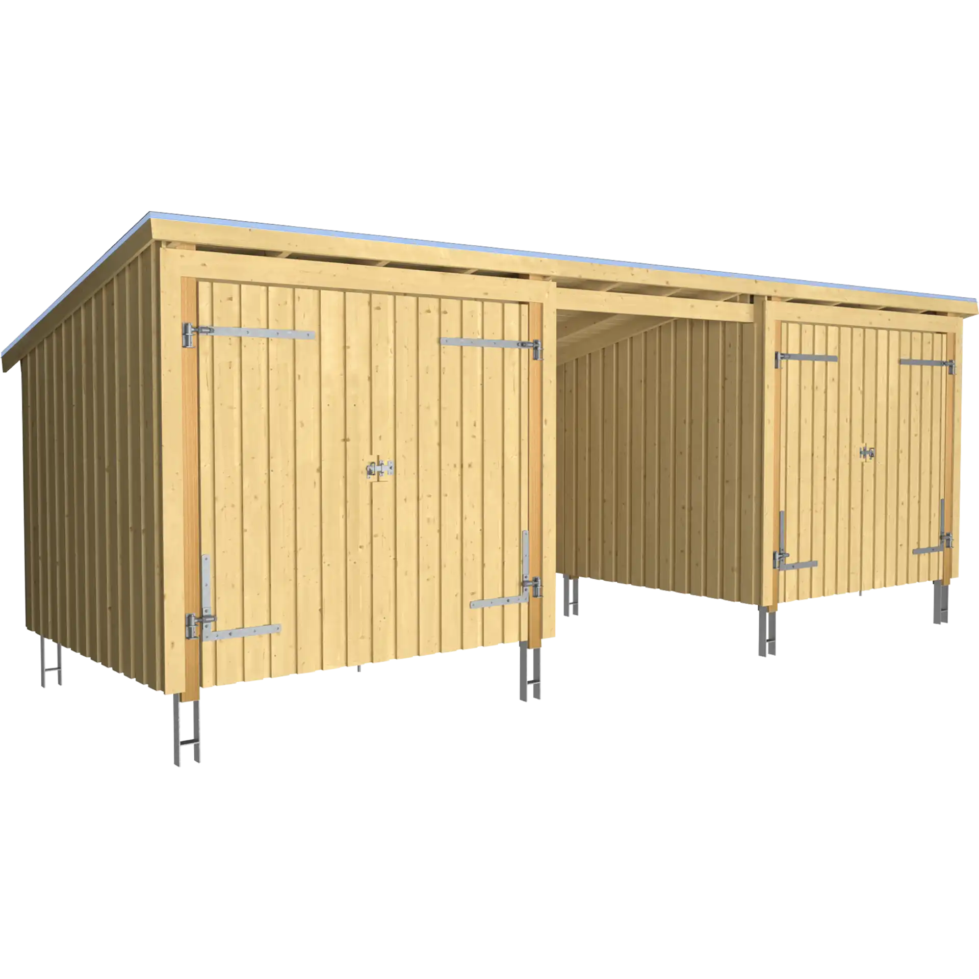 Plus Nordic Multi Havehus 14 m² - 3 moduler m/2 dobbeltdøre og åben front inkl. tagpap/alulister/stolpefødder