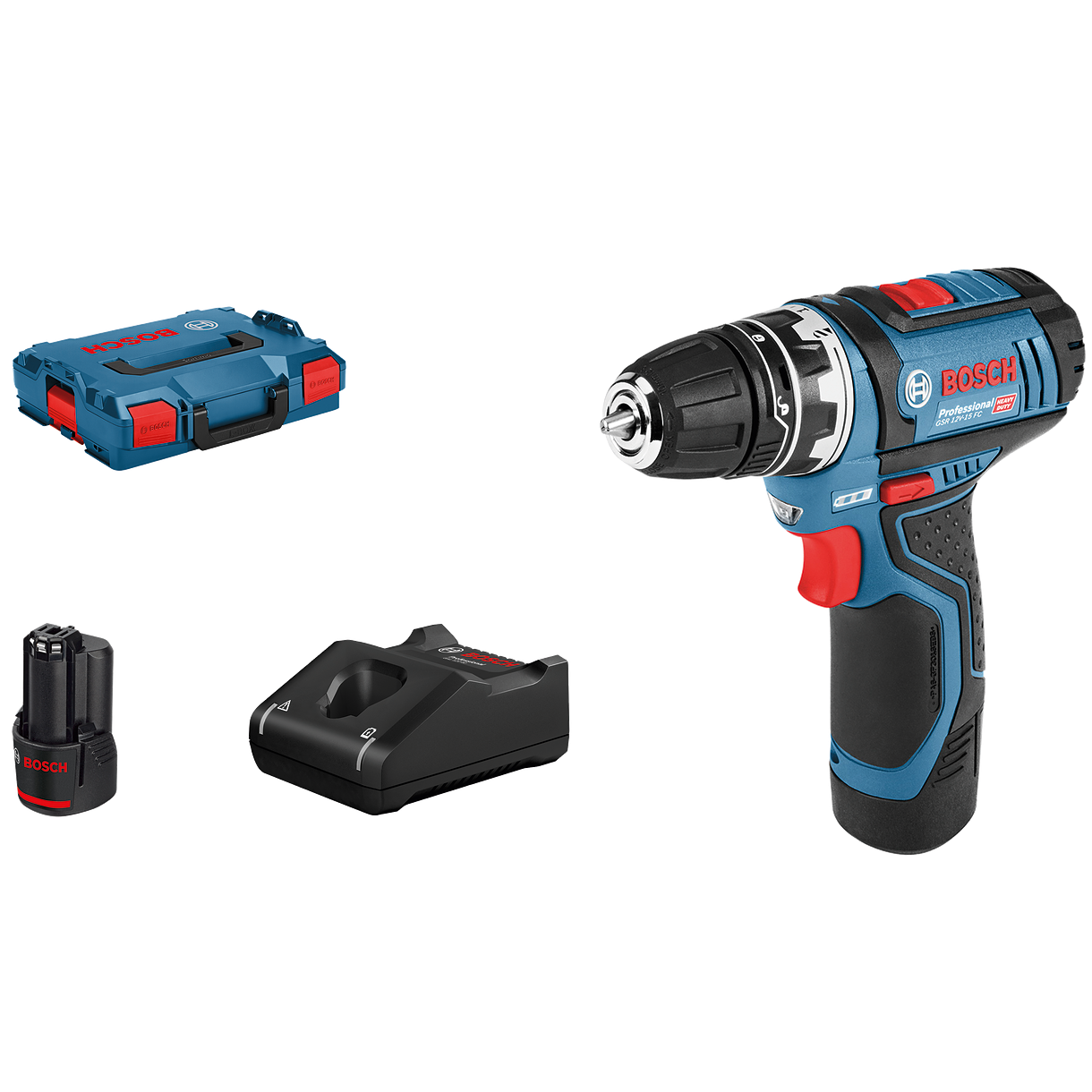 Bosch Professional GSR 12V-15 FC Bore-/skruemaskine med 2 stk. 2,0Ah batteri, lader og L-BOXX 102