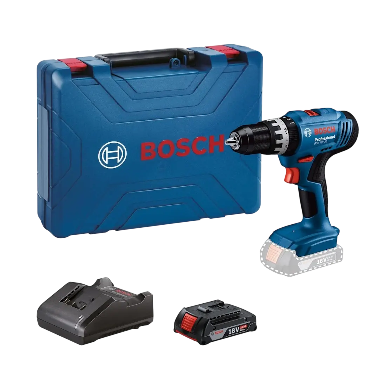 Bosch Professional PRO GSB 18V-25 Slagbore-/skruemaskine med 2,0Ah batteri, lader og L-Case