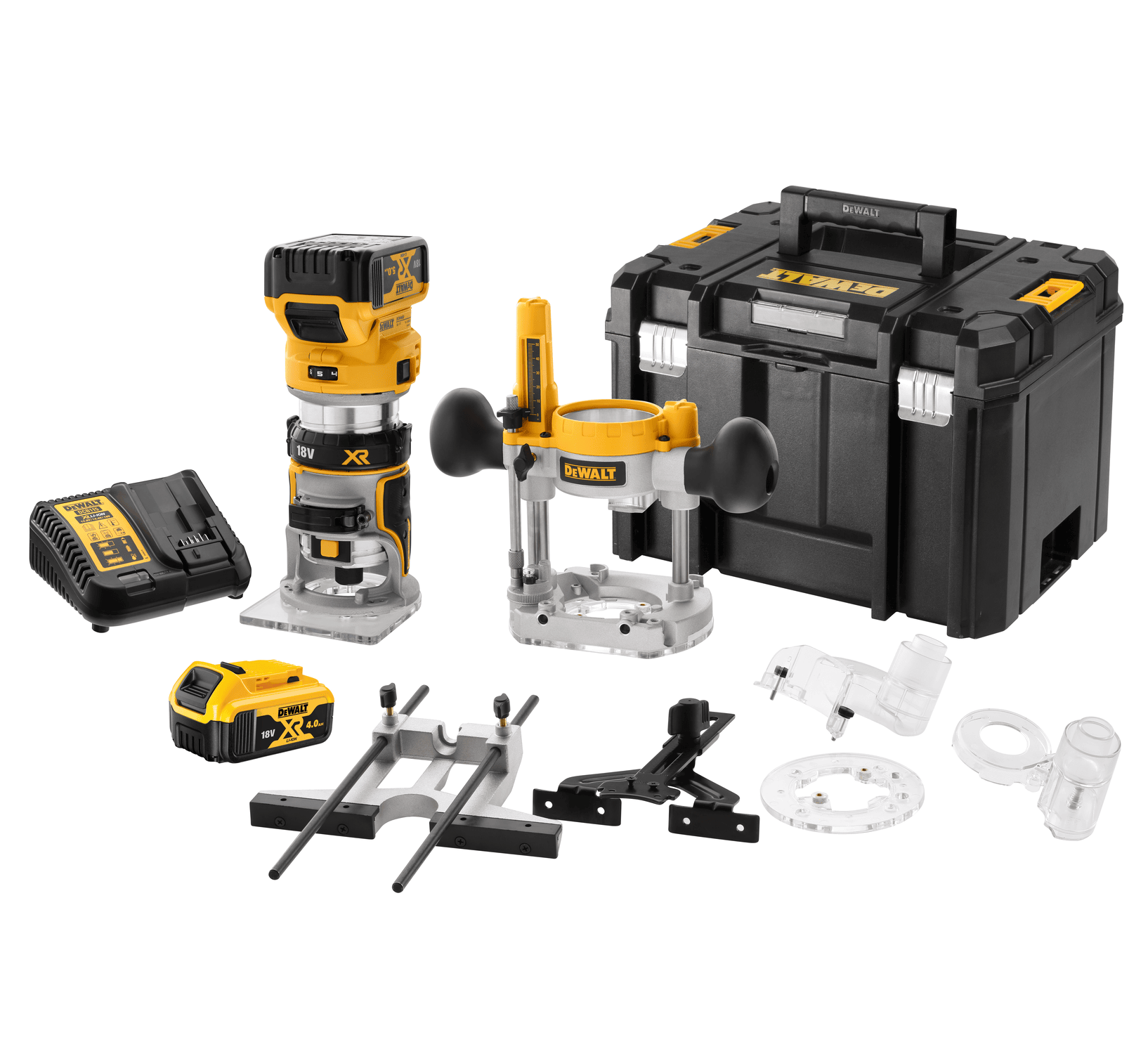 Dewalt DCW604P2-QW 18V XR Overfræser med 2 stk. 5,0Ah batteri, lader og TSTAK